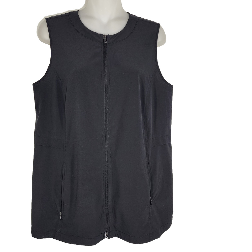 J Jill Fit Women Vest Black Zip Front Stretchy Athleisure Zip Pockets Size Small